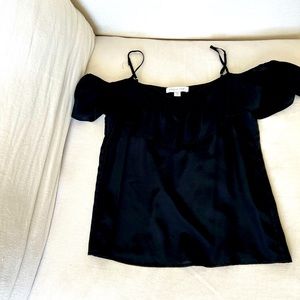 Amour vert flowy silk top with ruffle trim